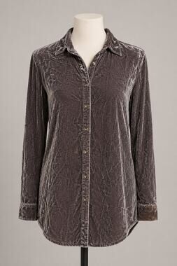 Jade by Johnny Was Velvet Button Front Shirt Small Taupe Gray Boho Tunic Flaws